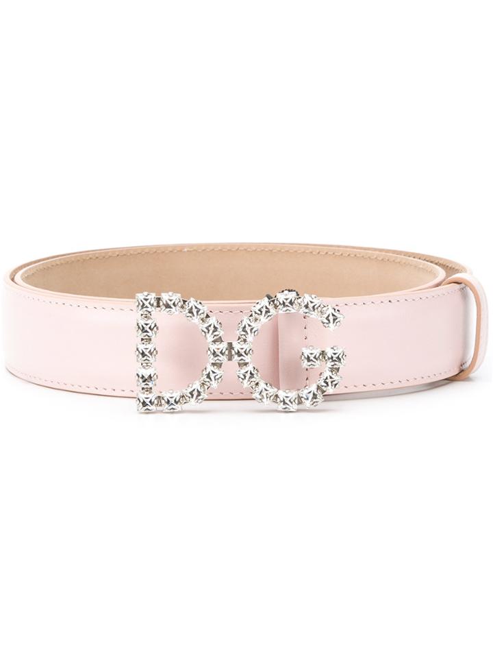Dolce & Gabbana Dg Crystal Logo Buckle Belt - Pink & Purple