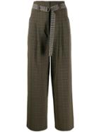 Semicouture Checked Wide Leg Trousers - Brown