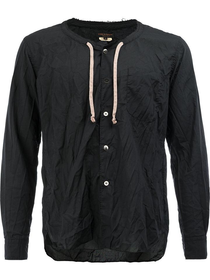 Comme Des Garçons Homme Plus Collarless Drawstring Shirt, Men's, Size: Small, Black, Polyester