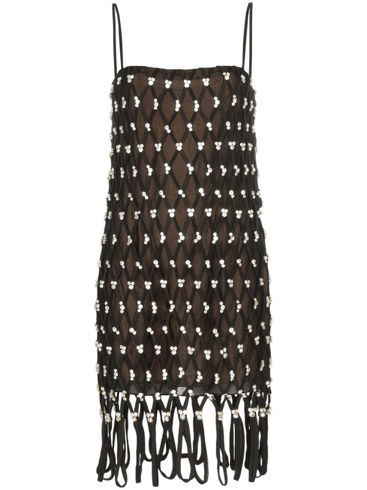 Area Crystal Embroidered Net Mini Dress - Black