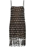 Area Crystal Embroidered Net Mini Dress - Black