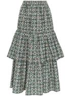 Golden Goose Deluxe Brand Miranda Floral Check Tiered Midi Skirt -