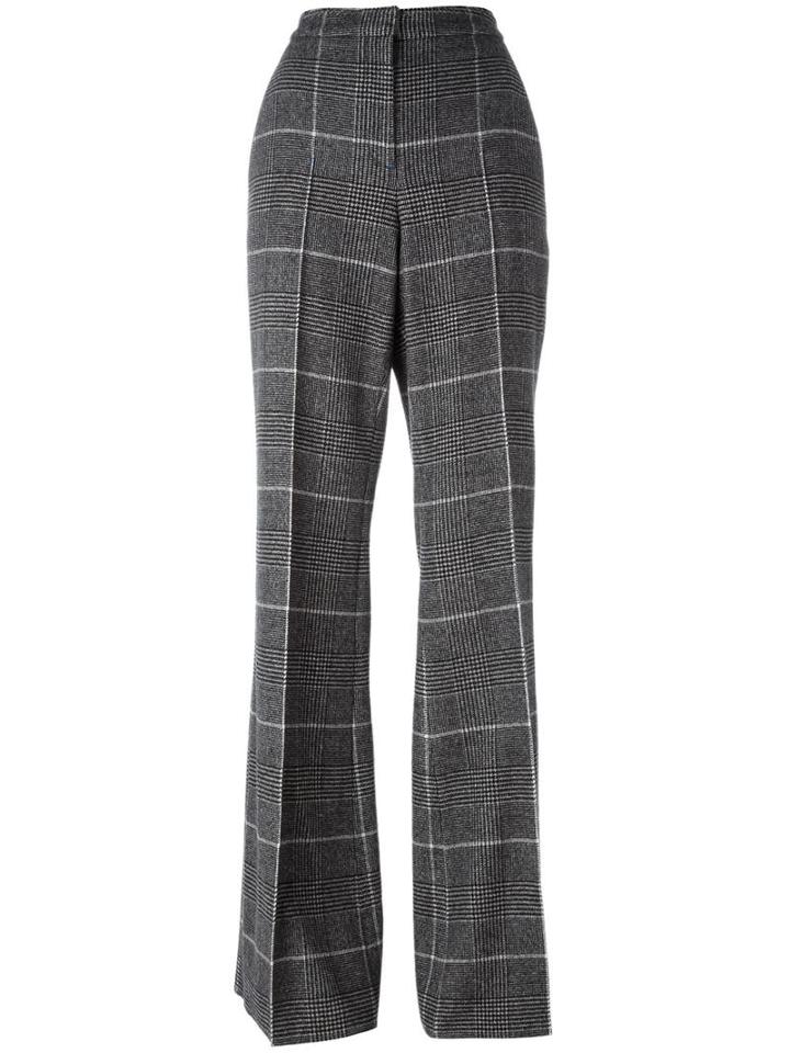 Calvin Klein Checked Flared Trousers, Women's, Size: 40, Grey, Wool