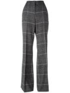 Calvin Klein Checked Flared Trousers, Women's, Size: 40, Grey, Wool