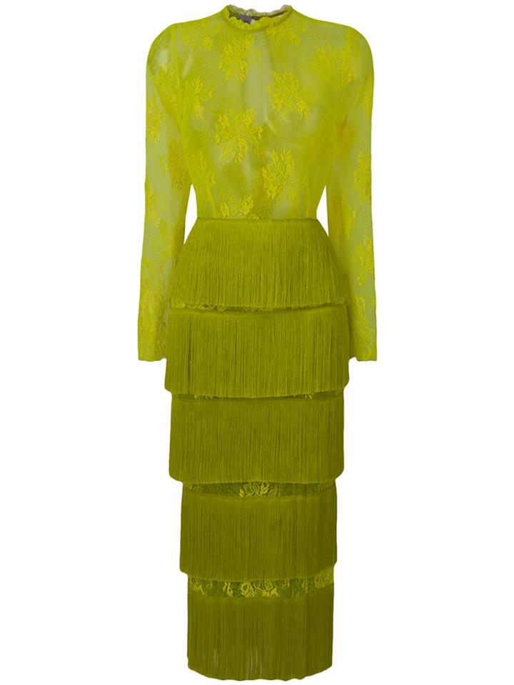 Daizy Shely Fringe Tiered Lace Dress - Yellow & Orange