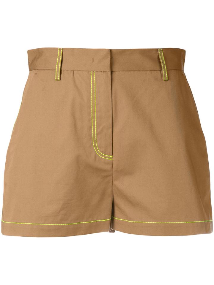 Msgm - Contrast Stitch Shorts - Women - Cotton - 38, Women's, Brown, Cotton