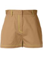 Msgm - Contrast Stitch Shorts - Women - Cotton - 38, Women's, Brown, Cotton