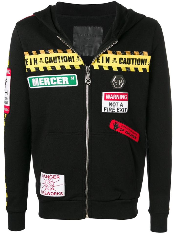 Philipp Plein Caution Warning Hooded Jacket - Black