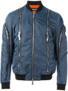 Dsquared2 Zip Detail Bomber Jacket, Men's, Size: 50, Blue, Polyamide/polyurethane/cotton/leather