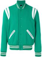Saint Laurent Teddy Varsity Jacket, Men's, Size: 46, Green, Virgin Wool/polyamide/lamb Skin/cotton