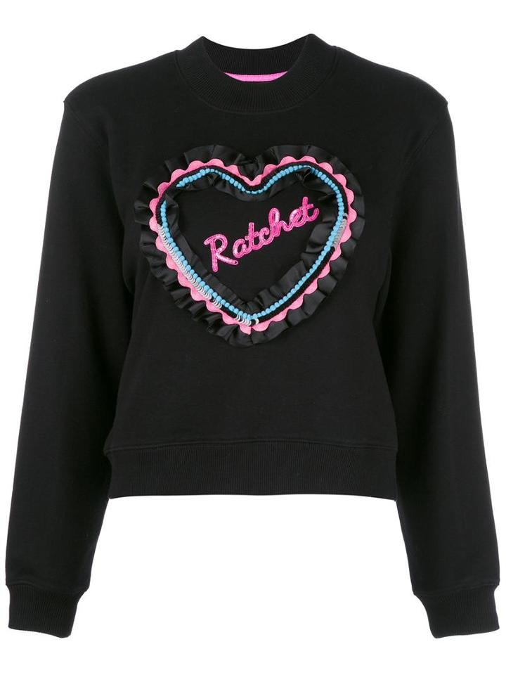 House Of Holland Ratchet Frill Cropped Sweatshirt, Women's, Size: 10, Black, Cotton/polyester
