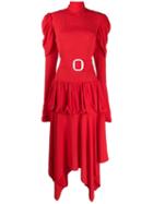 Matériel Asymmetric Belted Dress - Red