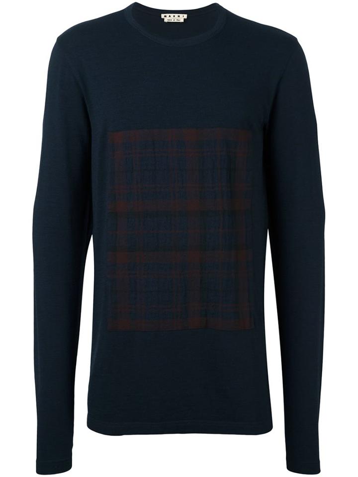 Marni Checked Patch Jumper, Men's, Size: 50, Blue, Spandex/elastane/wool/virgin Wool