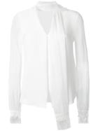 Jonathan Simkhai Fringe V-neck Scarf Blouse, Women's, Size: Large, White, Silk/cotton/viscose/polyamide