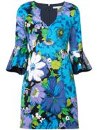 Trina Turk Floral Print Plunge Neck Dress - Blue