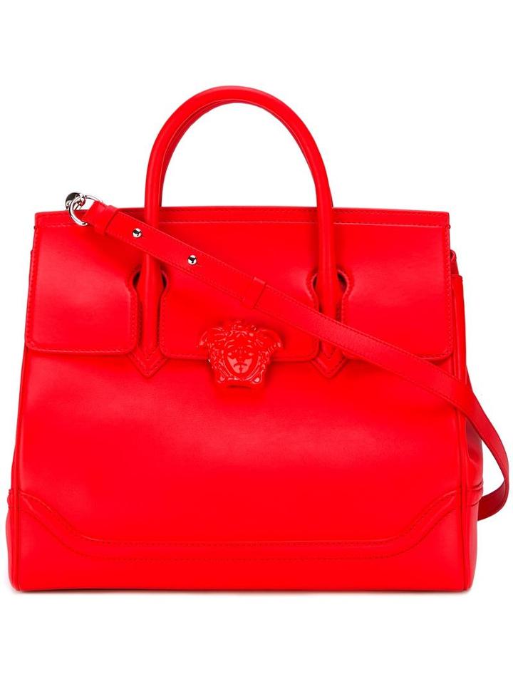 Versace Palazzo Empire Tote, Women's, Red, Calf Leather