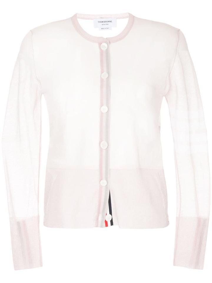 Thom Browne Sheer Classic Silk Cardigan - Pink
