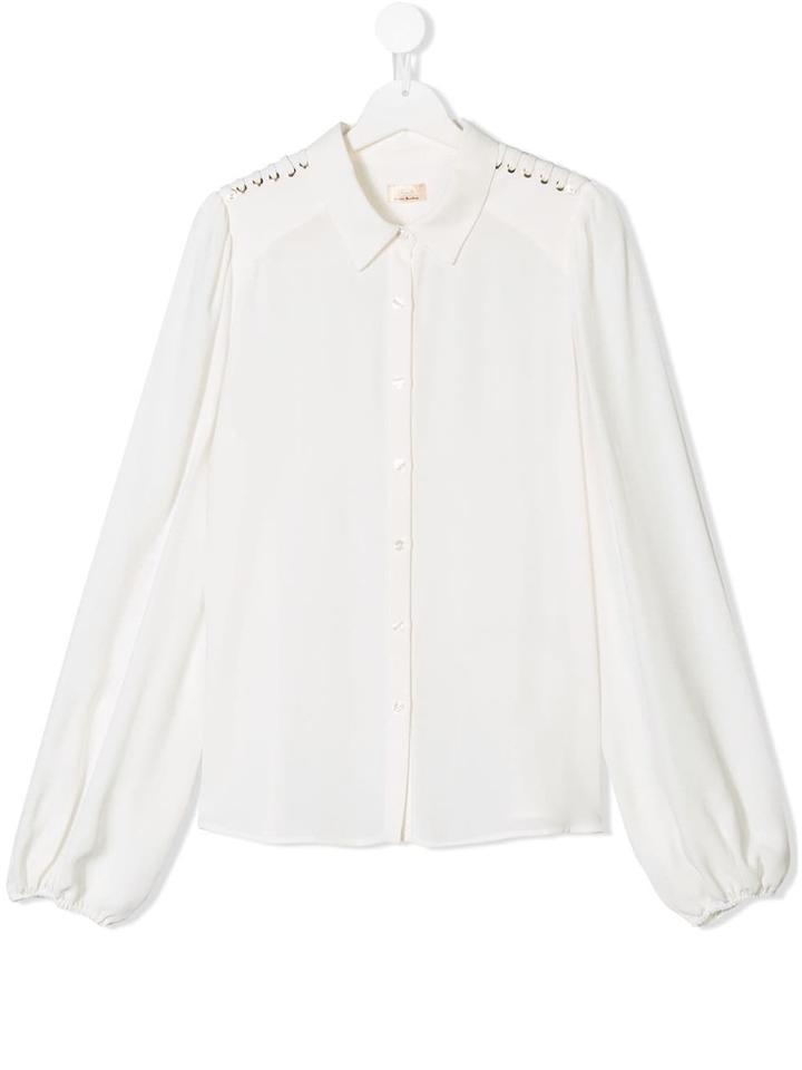 Elisabetta Franchi La Mia Bambina Laced Shoulder Balloon Sleeve Shirt