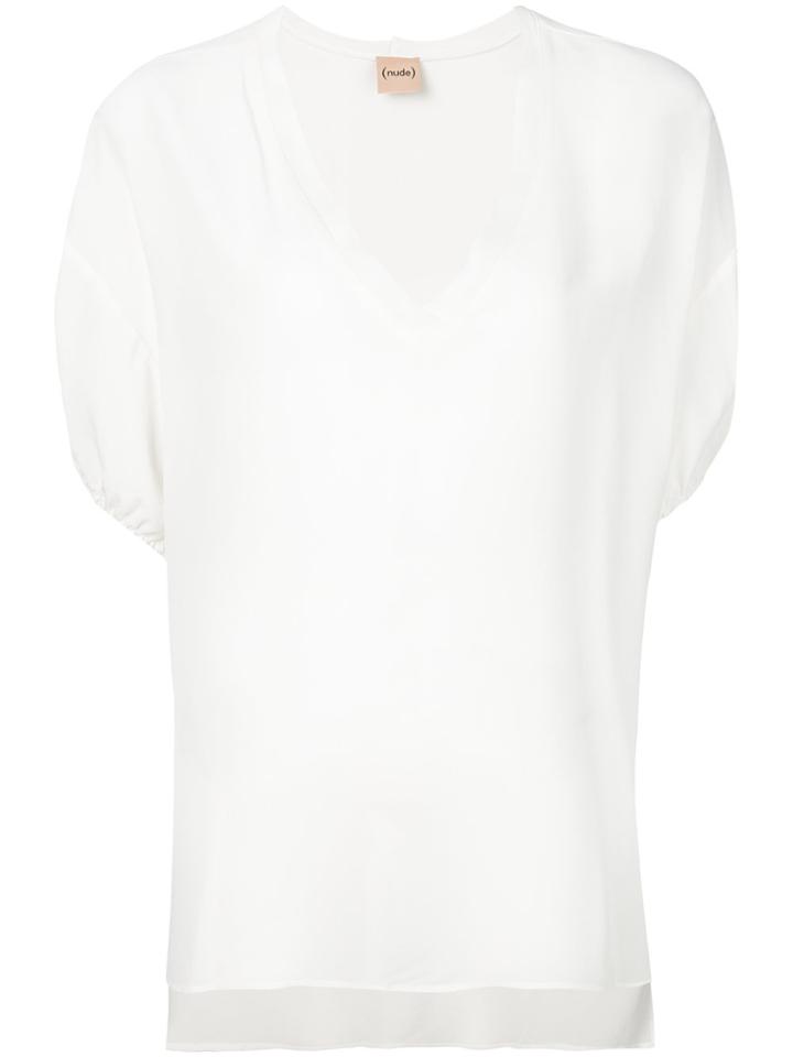 Nude V-neck Blouse - White