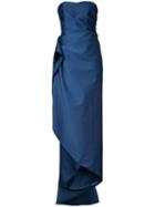 Paule Ka - Strapless Long Woven Dress - Women - Polyester - 38, Women's, Blue, Polyester