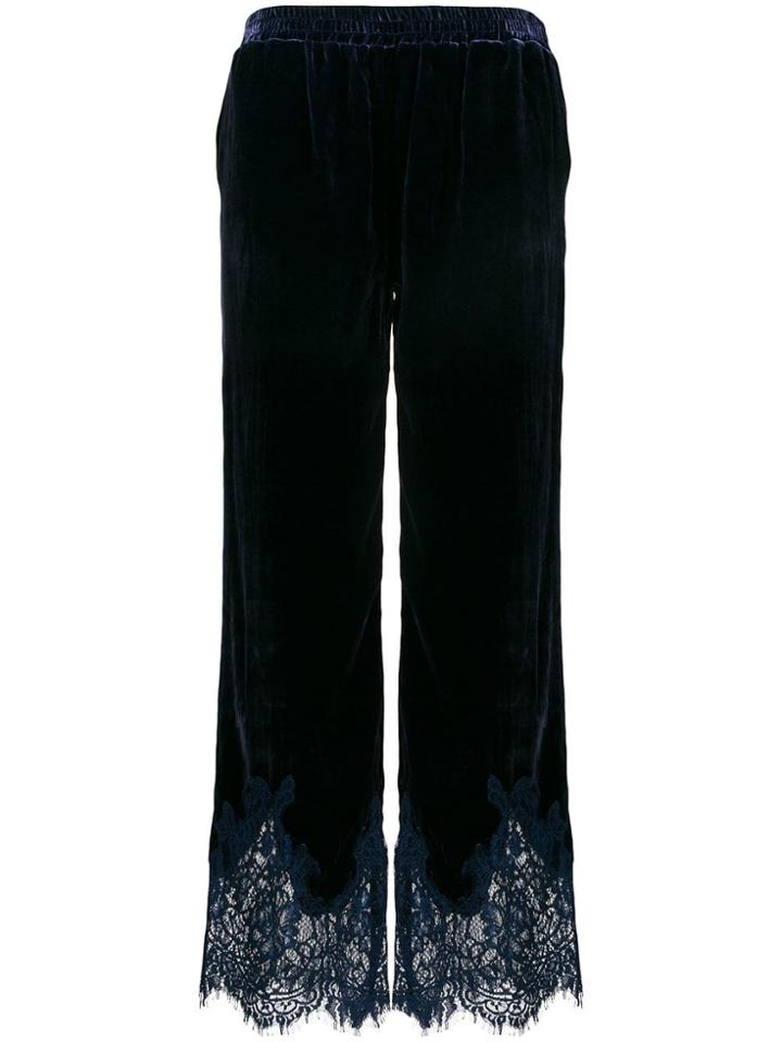 Gold Hawk Velvet Lace Trim Trousers - Blue