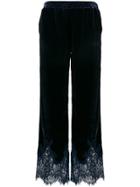 Gold Hawk Velvet Lace Trim Trousers - Blue