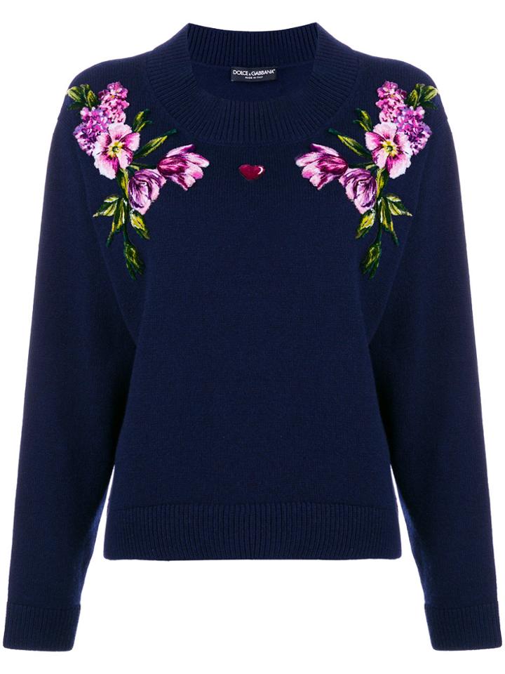 Dolce & Gabbana Flower Knit Jumper - Blue