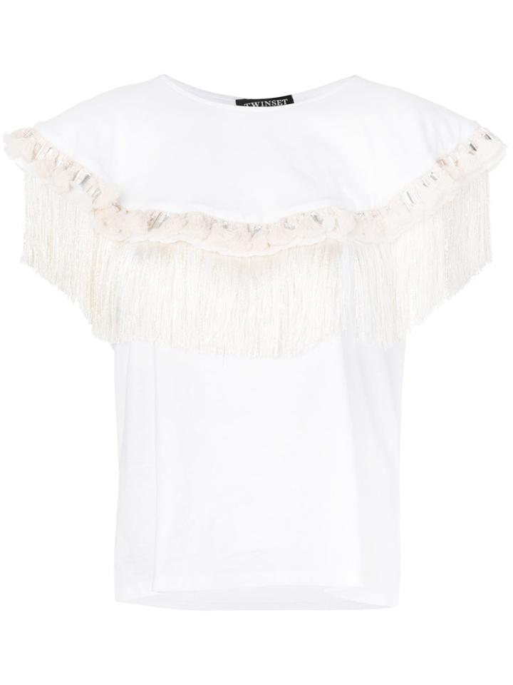 Twin-set Fringe Detail T-shirt - White