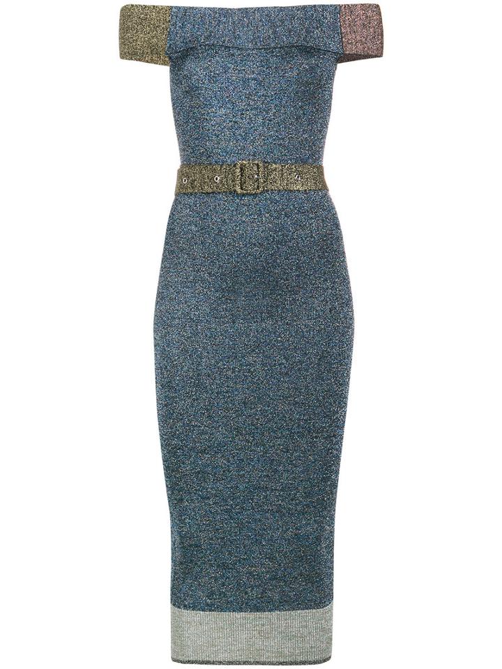 Christopher Kane - Lurex Off-shoulder Dress - Women - Polyamide/polyester/viscose/metallized Polyester - Xs, Women's, Blue, Polyamide/polyester/viscose/metallized Polyester