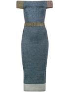 Christopher Kane - Lurex Off-shoulder Dress - Women - Polyamide/polyester/viscose/metallized Polyester - Xs, Women's, Blue, Polyamide/polyester/viscose/metallized Polyester