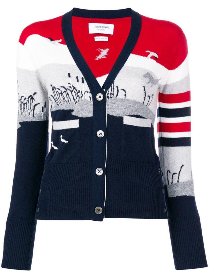 Thom Browne 4-bar Hunting Intarsia Cardigan - Blue
