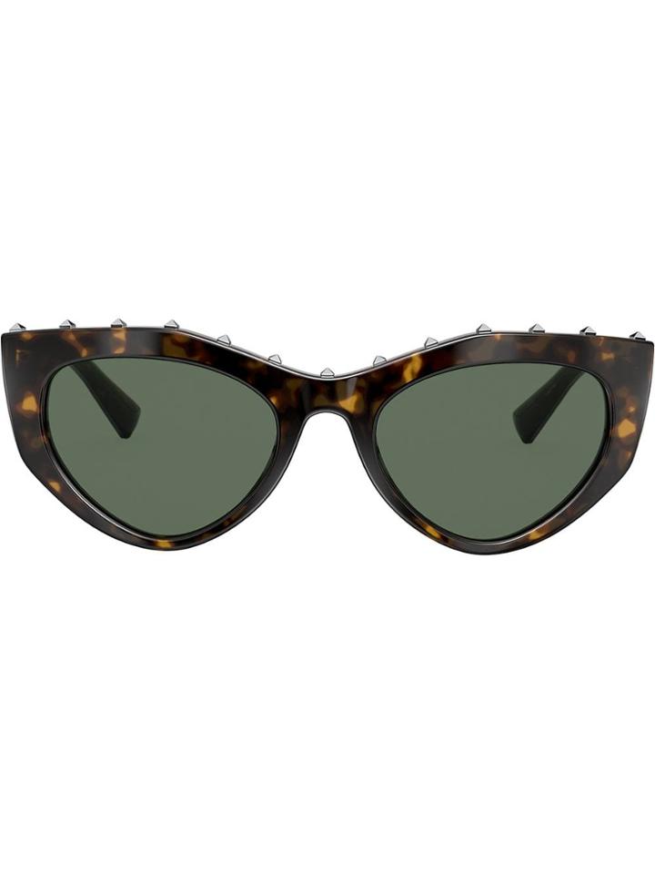 Valentino Eyewear Tortoiseshell Effect Studded Slim Frames Sunglasses