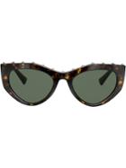 Valentino Eyewear Tortoiseshell Effect Studded Slim Frames Sunglasses