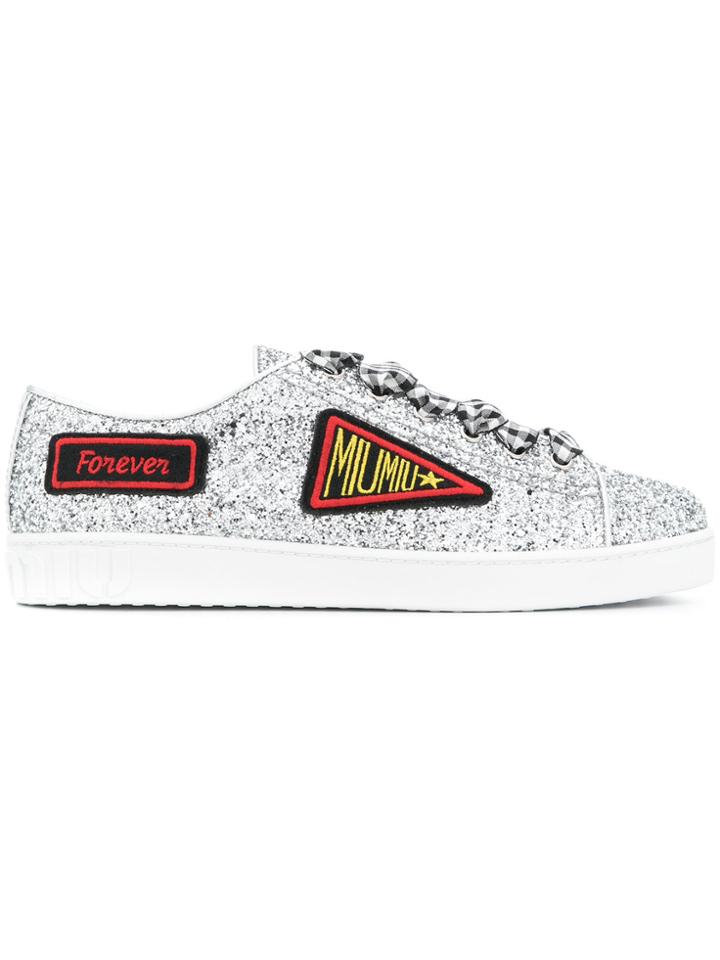 Miu Miu Glittered Logo Patch Sneakers - Metallic