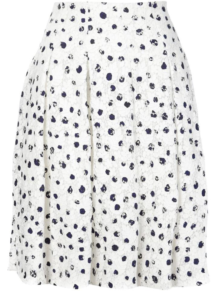 Oscar De La Renta Floral Embroidered Peplum Hem Skirt, Women's, Size: 2, White, Cotton/silk