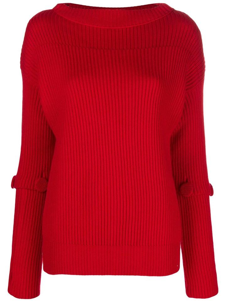 Maison Flaneur Ribbed Slash Neck Sweater - Red