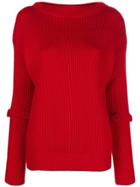 Maison Flaneur Ribbed Slash Neck Sweater - Red