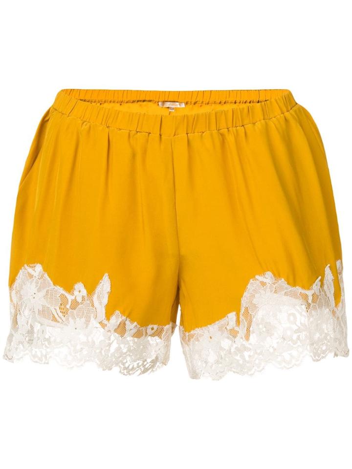Gold Hawk Lace Hem Shorts - Yellow