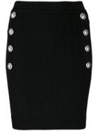Balmain Embossed Button Skirt - Black