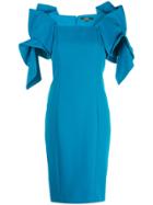 Badgley Mischka Ruffled Shoulders Fitted Dress - Blue