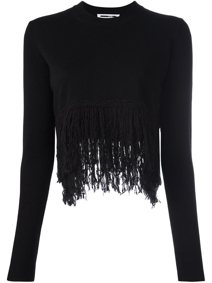 Mcq Alexander Mcqueen Fringed Hem Jumper, Women's, Size: Medium, Black, Wool