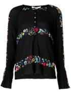 Derek Lam 10 Crosby Floral Long Sleeved Henley, Women's, Size: 4, Black, Cotton