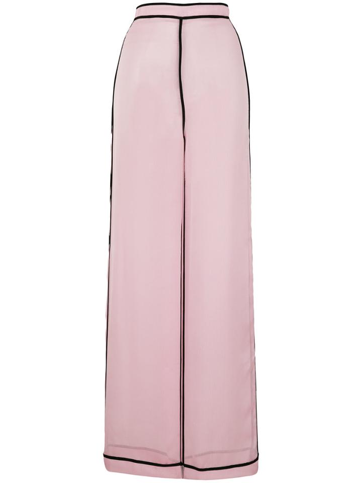 Murmur Contrast Piped High Waist Sheer Trousers - Pink & Purple