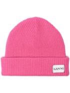 Ganni Pink Knitted Logo Beanie