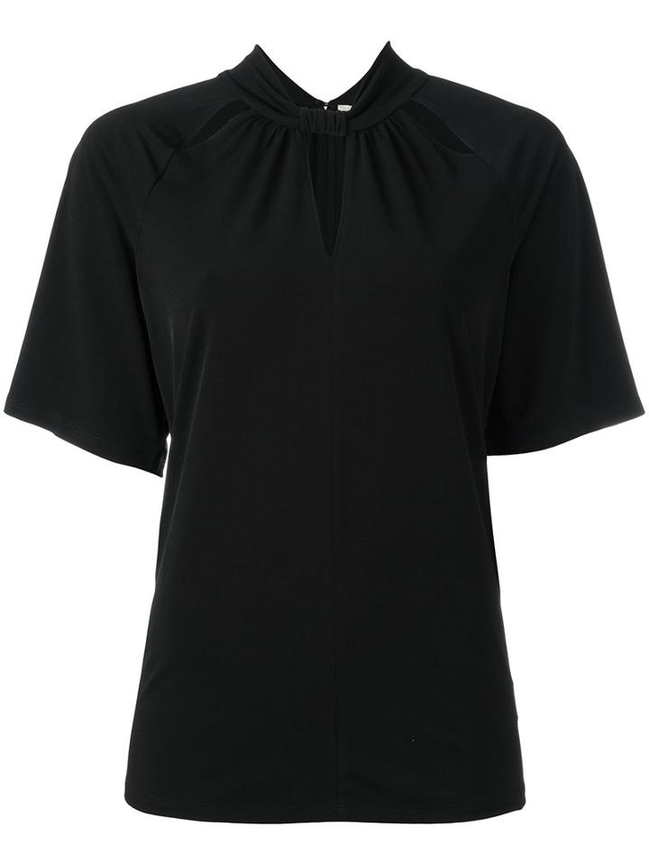 Michael Michael Kors Keyhole Cutout Draped Blouse, Women's, Size: Large, Black, Polyester/spandex/elastane