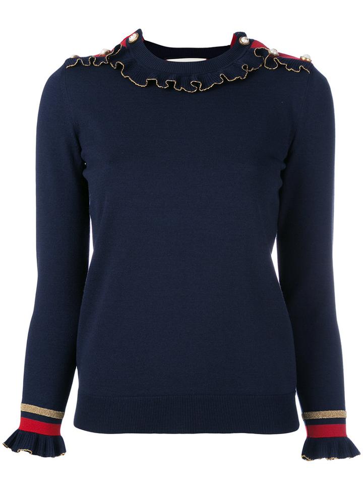 Gucci Lurex Ruffle Trim Jumper, Women's, Size: Small, Blue, Wool/polyester/polyamide/metallic Fibre
