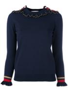 Gucci Lurex Ruffle Trim Jumper, Women's, Size: Small, Blue, Wool/polyester/polyamide/metallic Fibre