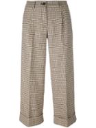 P.a.r.o.s.h. Cropped Dogtooth Trousers, Women's, Size: Medium, Brown, Cotton/acrylic/polyester/wool