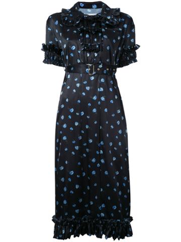 Akiko Aoki - Floral Print Pleated Dress - Women - Polyester - M, Blue, Polyester
