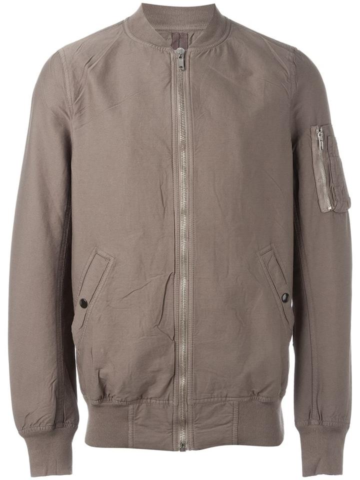 Rick Owens Drkshdw Sleeve Pocket Detail Zip Up Bomber Jacket, Men's, Size: Xl, Grey, Cotton/spandex/elastane/polyamide